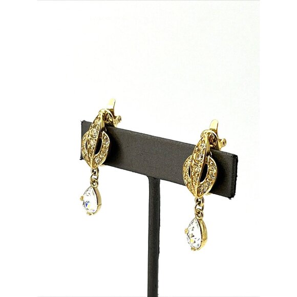 Vintage TRIFARI Earrings Rhinestone Dangle Clip Dangle Earrings 1.5" - Picture 3 of 9